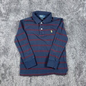 Polo Ralph Lauren Boys Size 5 Long Sleeve Striped Polo Shirt Navy Blue Burgundy